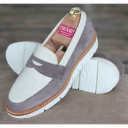 Cheaney Specials J999-2 white calf/sand suede saddle loafer