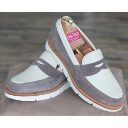 Cheaney Specials J999-2 white calf/sand suede saddle loafer