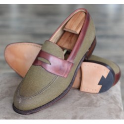 Cheaney Specials J999-22 olive green/brown calf saddle loafer