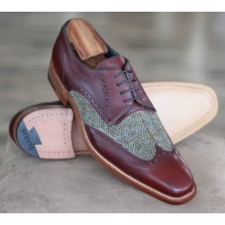 Barker Specials B1299-31 brown calf/print fabric 4 eye derby