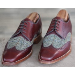 Barker Specials B1299-31 brown calf/print fabric 4 eye derby