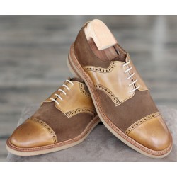 Cheaney Specials J1299-27 tan calf/brown suede 5 eye cap derby