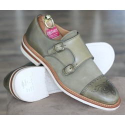 Cheaney Specials J1299-138 Olive green semi brogue double monk