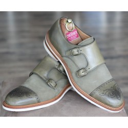Cheaney Specials J1299-138 Olive green semi brogue double monk
