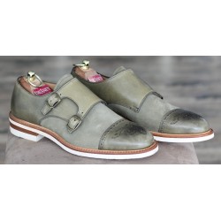 Cheaney Specials J1299-138 Olive green semi brogue double monk