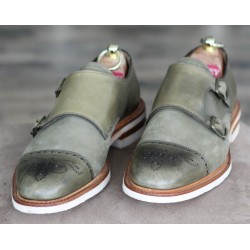 Cheaney Specials J1299-138 Olive green semi brogue double monk