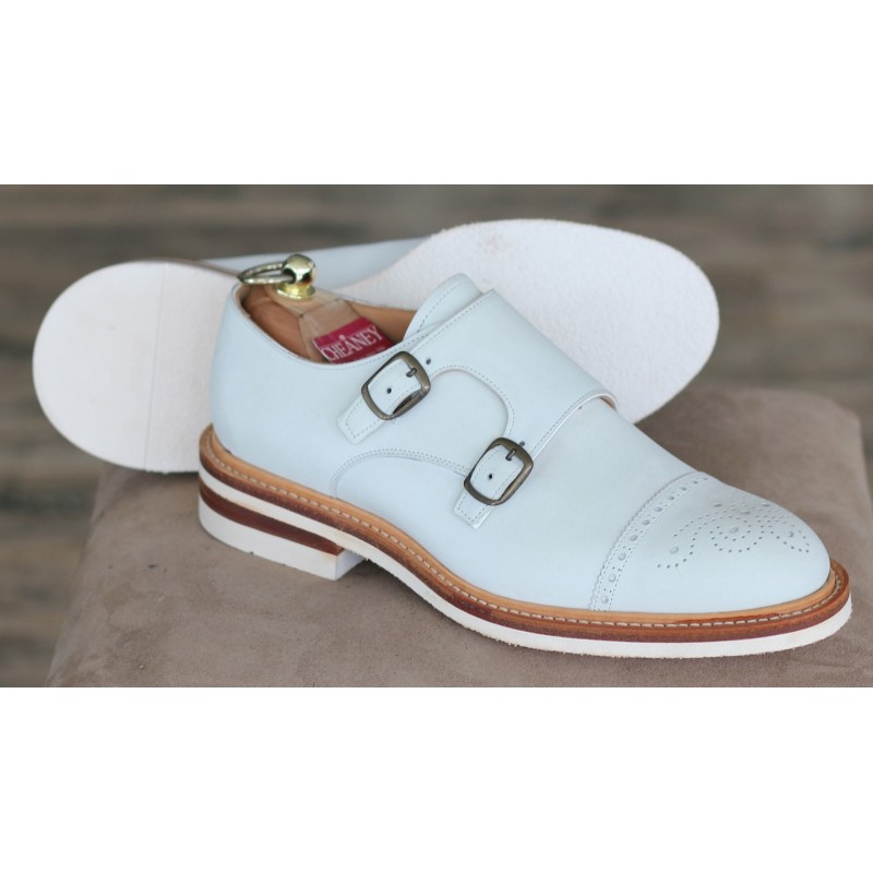Cheaney Specials J1299-139 white semi brogue double monk Cheaney Specials J1299-139 white semi brogue double monk