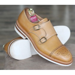 Cheaney Specials J1299-141 tan semi brogue double monk