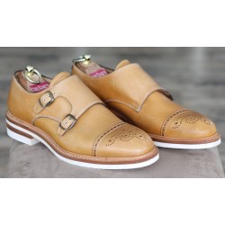 Cheaney Specials J1299-141 tan semi brogue double monk